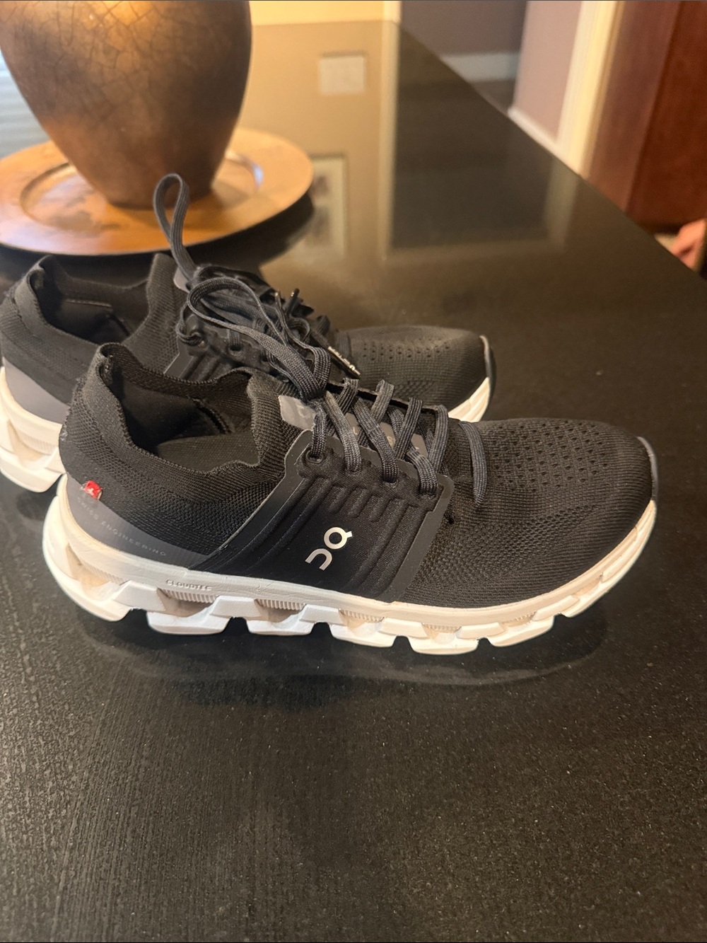 On Running Men’s Black Knit Sneakers with White Sole